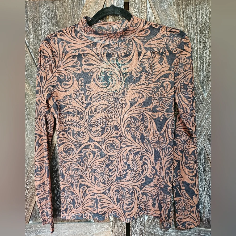 NWT Brown Country Road Leather Mesh Top